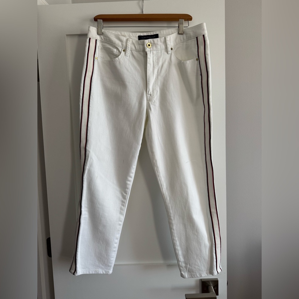 Tommy Hilfiger Women's Tribeca Skinny Jeans with Stripe White Size 12 Stretch